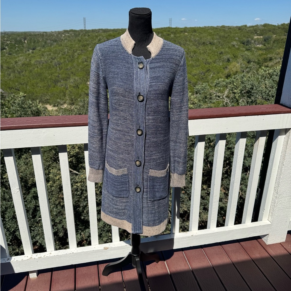 J Jill Blue Long Cardigan with‎ Pockets